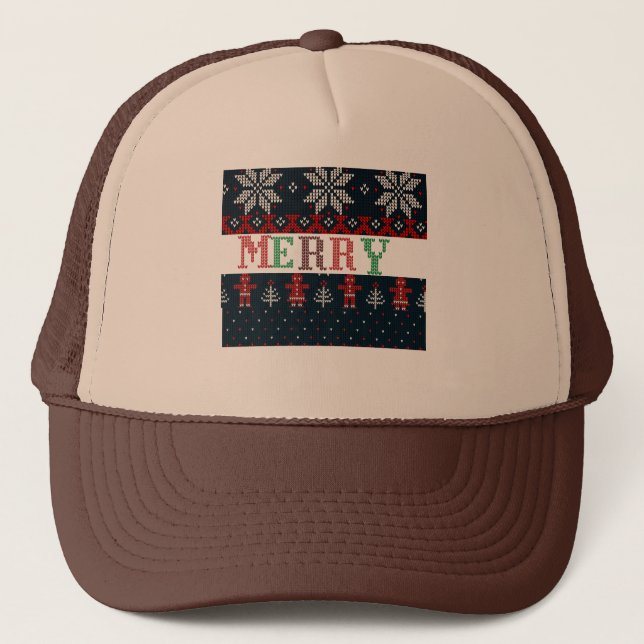 knit Merry  Christmas Trucker Hat (Front)