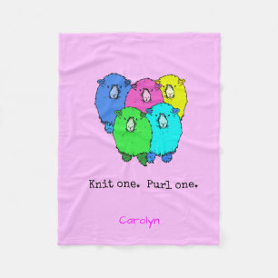 Knit one Purl one Flock of sheep Personalised Fleece Blanket