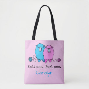 Knit one Purl one. Fun fluffy sheep personalised Tote Bag
