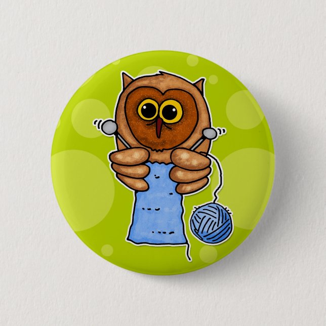knit owl 6 cm round badge (Front)