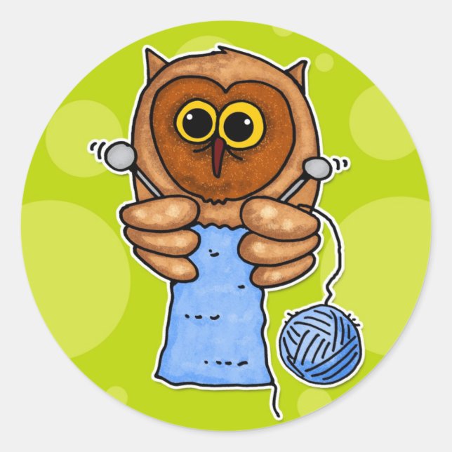 knit owl classic round sticker (Front)