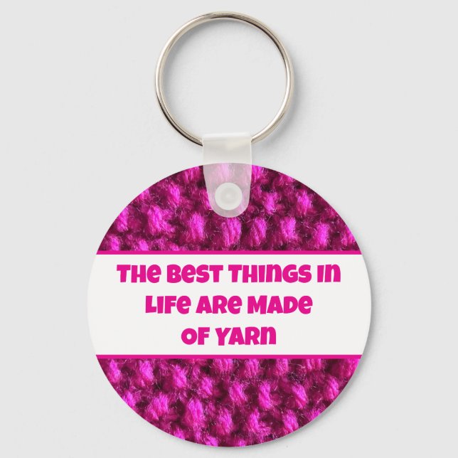 Knit Pink Crochet Pattern Crafty Love Yarn Key Ring (Front)