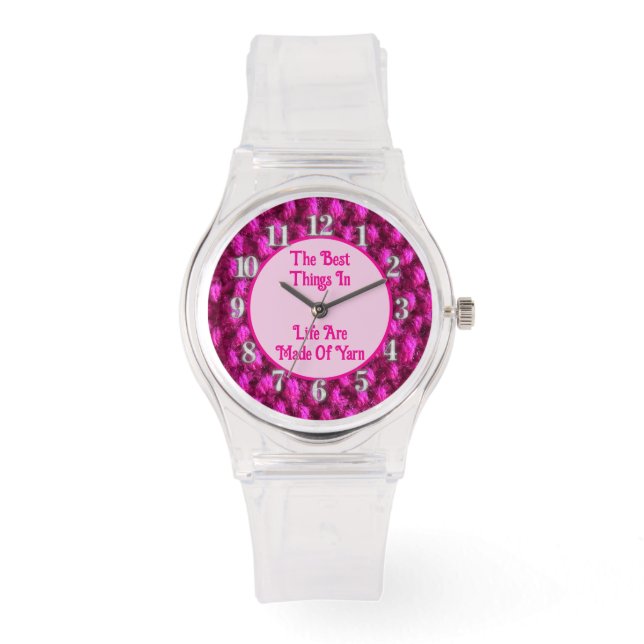 Knit Pink Crochet Pattern Crafty Love Yarn Watch (Front)