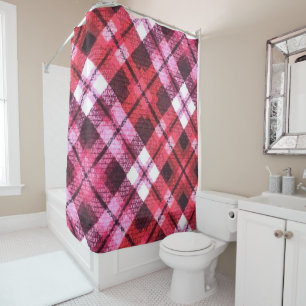 Knit Plaid Tartan Check Pink White Wine Pattern Shower Curtain