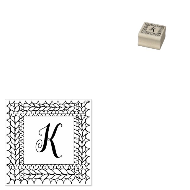 KNIT PURL 1" Square Rubber Stamp + Initial (Stamped)