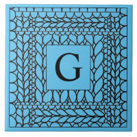 KNIT PURL BLUE Ceramic Tile + Initial 