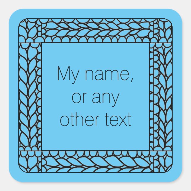KNIT PURL BLUE Small Square Stickers + Text  (Front)