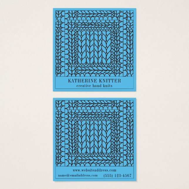 KNIT PURL BLUE Square Business Card  (Front & Back)