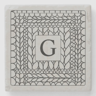 KNIT PURL GRAY Marble Stone Coaster + Initial