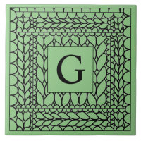 KNIT PURL SAGE Ceramic Tile + Initial 