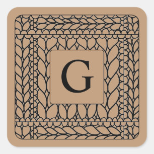 KNIT PURL TAN Small Square Stickers + Initial