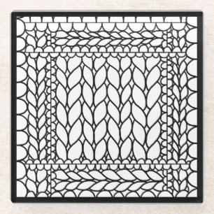 KNIT PURL WHITE Glass Drink Coaster II 