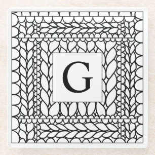 KNIT PURL WHITE Glass Drink Coaster + Initial