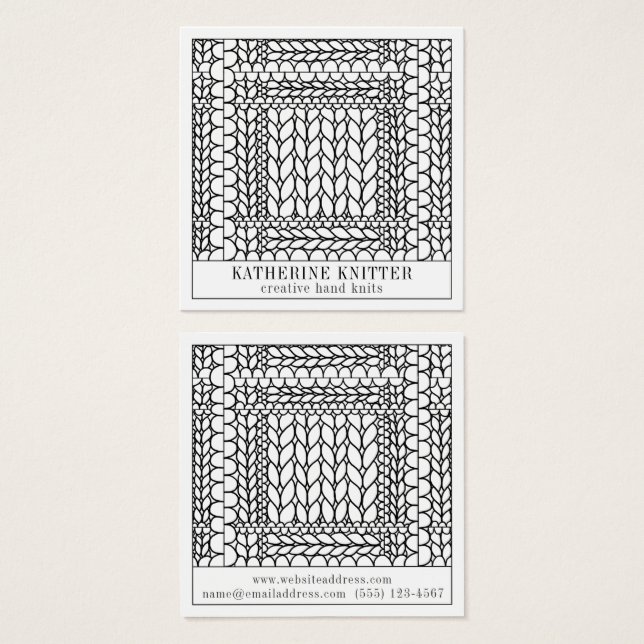 KNIT PURL WHITE Square Business Card  (Front & Back)