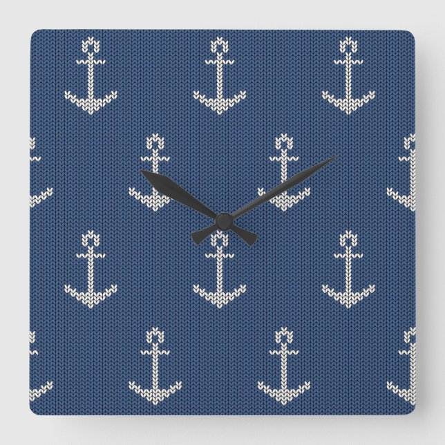 Knit Sea Anchor Square Wall Clock (Front)