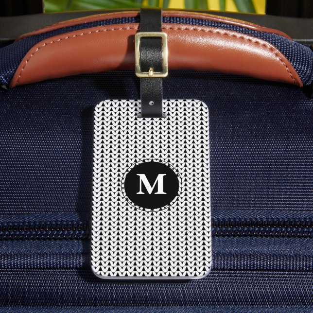 Knit Stitch + Initial White Crafts Luggage Tag (Front Insitu 2)