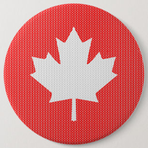 Knit Style Maple Leaf Knitting Motif 6 Cm Round Badge