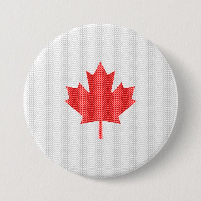 Knit Style Maple Leaf Knitting Motif 7.5 Cm Round Badge (Front)