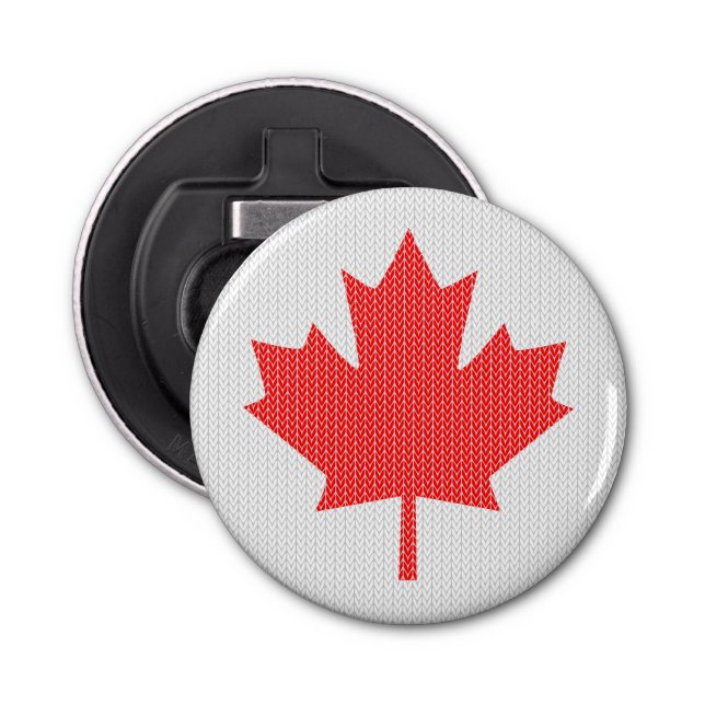 Knit Style Maple Leaf Knitting Motif Bottle Opener (Front)