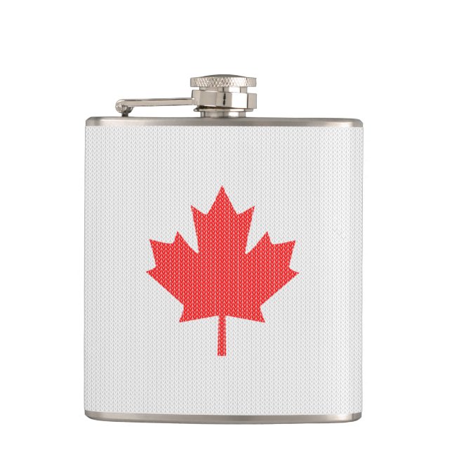 Knit Style Maple Leaf Knitting Motif Hip Flask (Front)