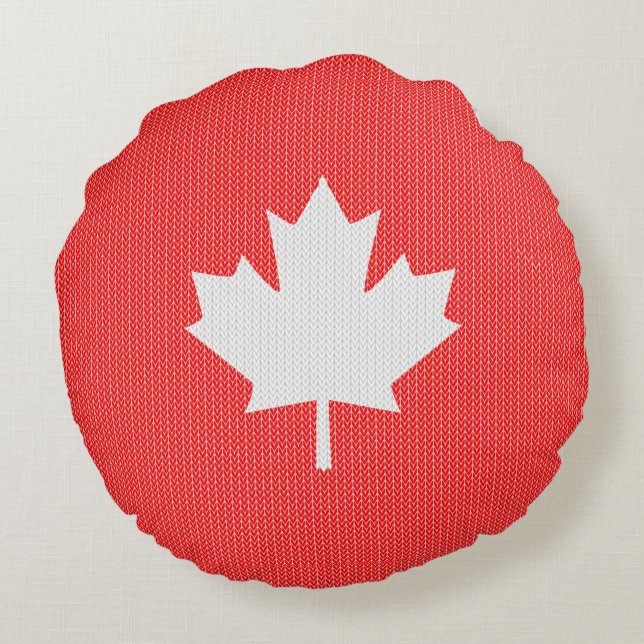 Knit Style Maple Leaf Knitting Motif Round Cushion (Back)