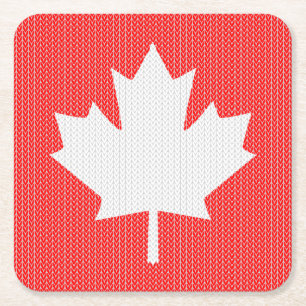 Knit Style Maple Leaf Knitting Motif Square Paper Coaster