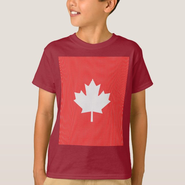 Knit Style Maple Leaf Knitting Motif T-Shirt (Front)