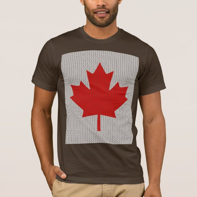 Knit Style Maple Leaf Knitting Motif T-Shirt (Front)