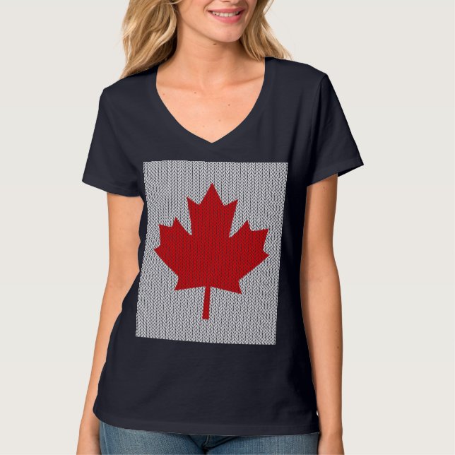Knit Style Maple Leaf Knitting Motif T-Shirt (Front)