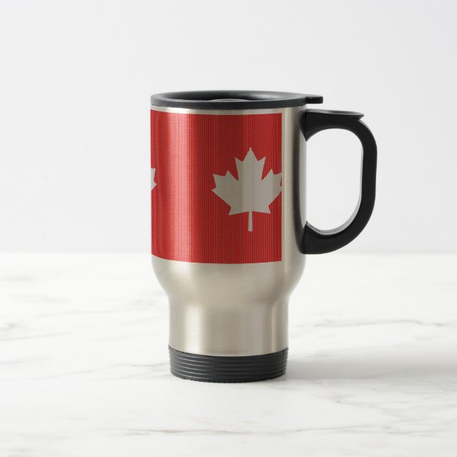 Knit Style Maple Leaf Knitting Motif Travel Mug (Right)