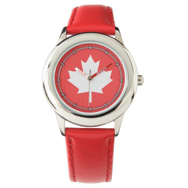 Knit Style Maple Leaf Knitting Motif Watch (Front)