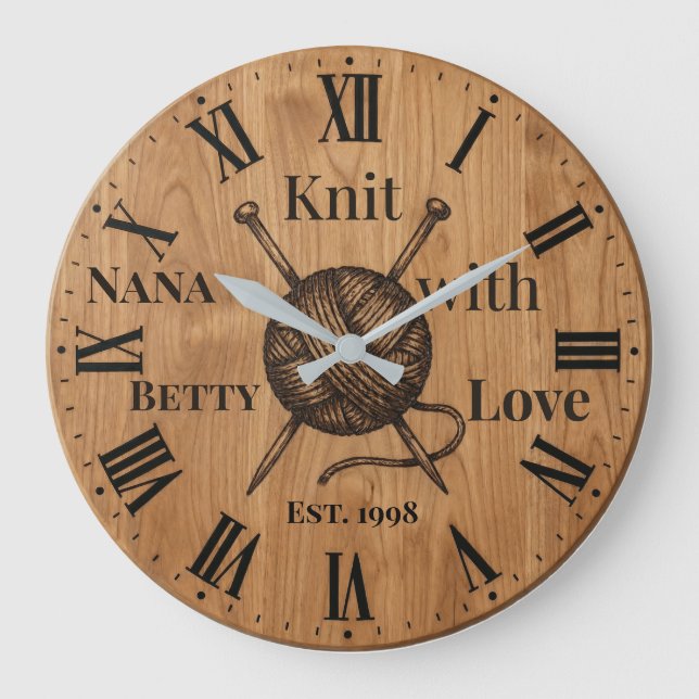 Knit with Love Wall Clock | Custom Name & Year  (Front)