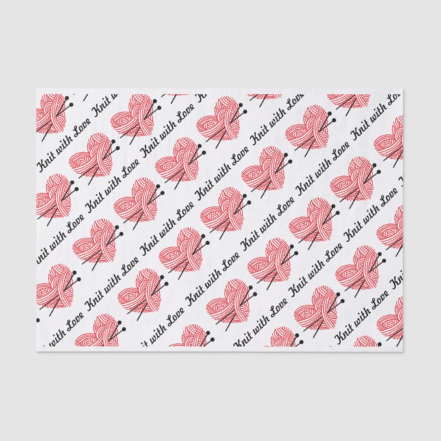 Knit with Love Yarn Hearts Crafts Pattern Tissue Paper (Front)