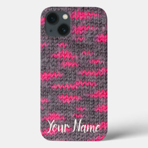 Knit wool structure with pink and grey colours iPhone 13 case
