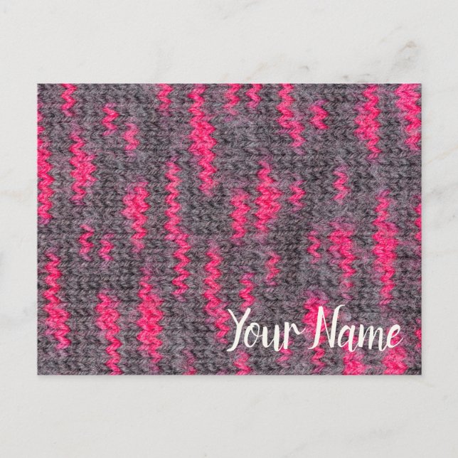Knit wool structure with pink and grey colours holiday postcard (Front)