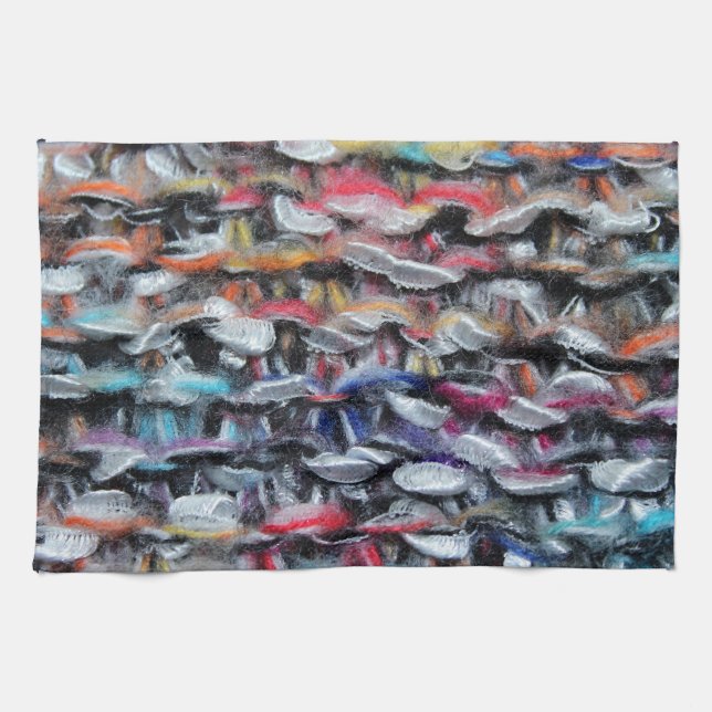 Knit wool yarn colourful tea towel (Horizontal)