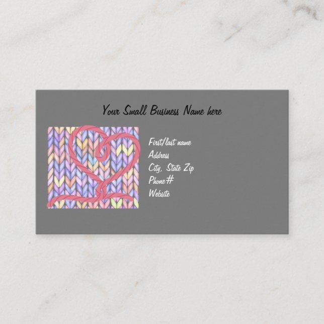 Knit Yarn Heart Thank You Small Business Card (Front)