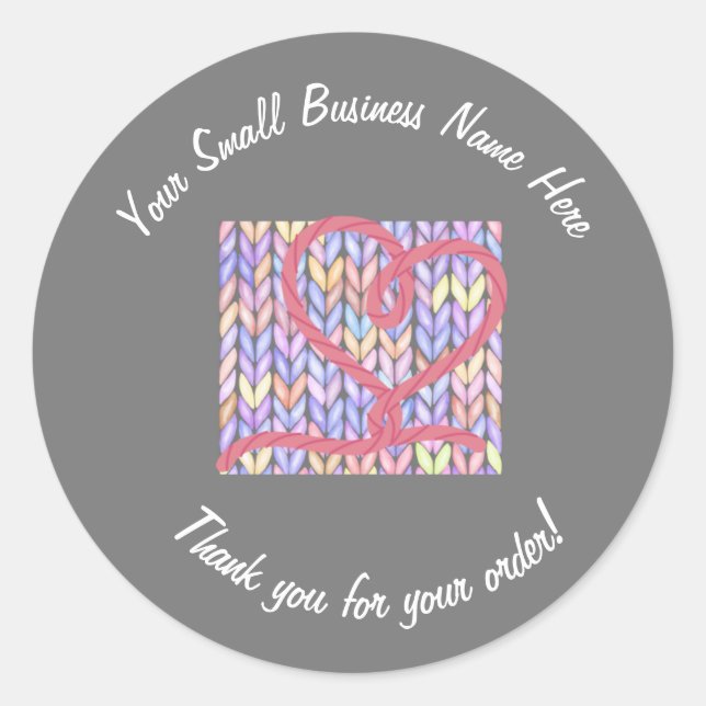 Knit Yarn Heart Thank You Small Business Sticker (Front)
