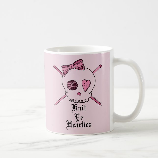 Knit Ye Hearties (Pink Background) Coffee Mug (Right)