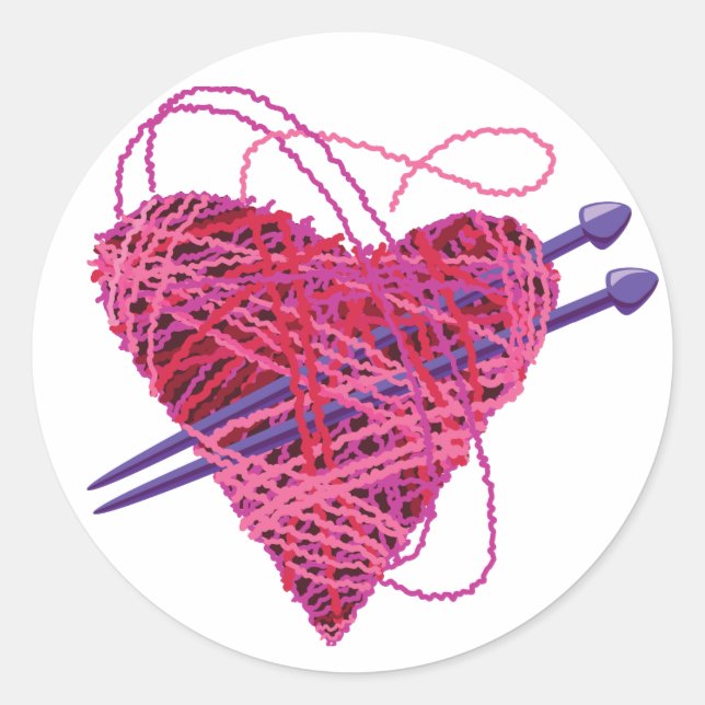 kniting heart classic round sticker (Front)