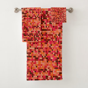 Knitted abstract Scandinavian pattern in red shade Bath Towel Set