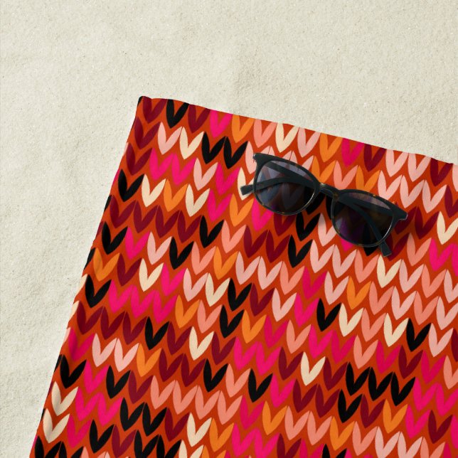 Knitted abstract Scandinavian pattern in red shade Beach Towel (In Situ)