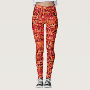 Knitted abstract Scandinavian pattern in red shade Leggings