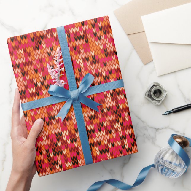 Knitted abstract Scandinavian pattern in red shade Wrapping Paper (Gifting)