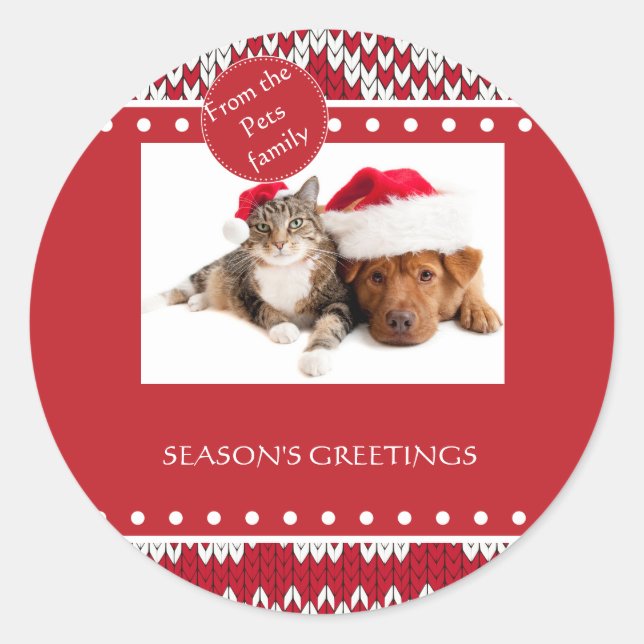 Knitted Christmas Classic Round Sticker (Front)