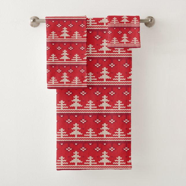 Knitted Christmas Nordic Pattern Bath Towel Set (Insitu)