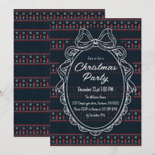Knitted Christmas Pattern Bow Frame Holiday Party Invitation