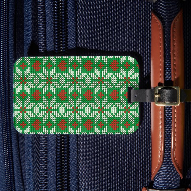 Knitted Christmas pattern Luggage Tag (Front Insitu 4)