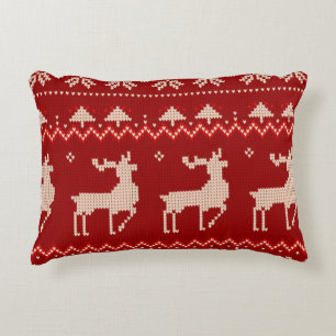 Knitted christmas pattern red  decorative cushion