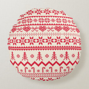 Knitted christmas pattern round pillow